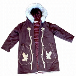 Vtg Inuvik Brown Beige Wool Parka w Real Fur Trim Hood Ladies Size 40 / Large